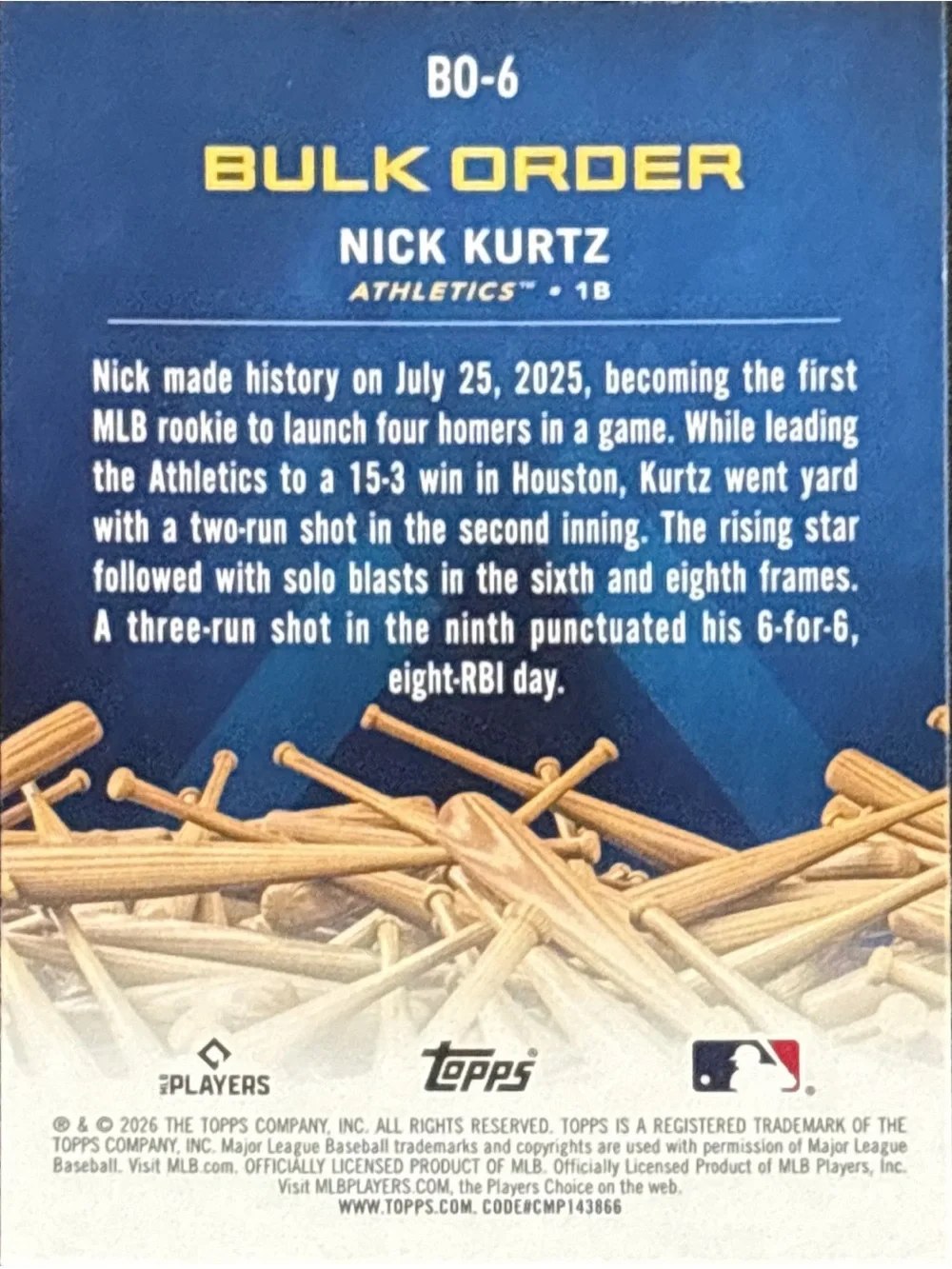 Topps Nick Kurtz Bulk Order Rookie Baseball Trading Card